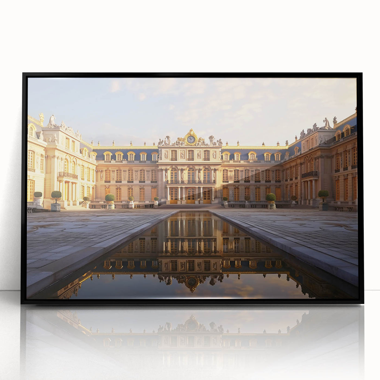 Large abstract wall art of Versailles in muted earth tones, acrylic print in black frame, suited for living room decor.