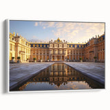 Vintage poster art of Versailles scenery, colorful art on extra large framed canvas, ideal for living room decor.