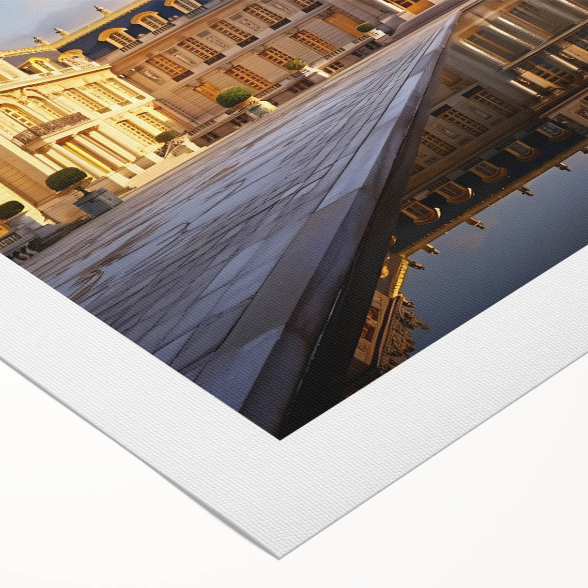 Art deco poster of Versailles palace in subtle earth tones on rolled canvas, suitable for dining room walls.