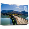 Acrylic glass print of a Bavarian landscape in muted earth tones, ideal for bedroom or dining room decor.