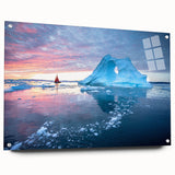 Acrylic print of a Greenland landscape in muted green and blue tones, suitable for bedroom or dining room decor.