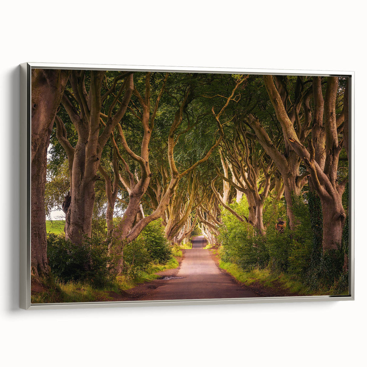 Framed canvas depicting a vintage-style Irish landscape in muted greens and blues, ideal for enhancing a study room.