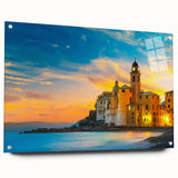 Acrylic print of Cinque Terre with vivid coastal colors, suitable for bedroom or dining room decor.