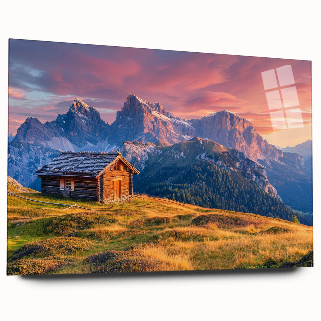 Acrylic print of the Dolomites in Italy, featuring a large abstract landscape in muted earth tones.