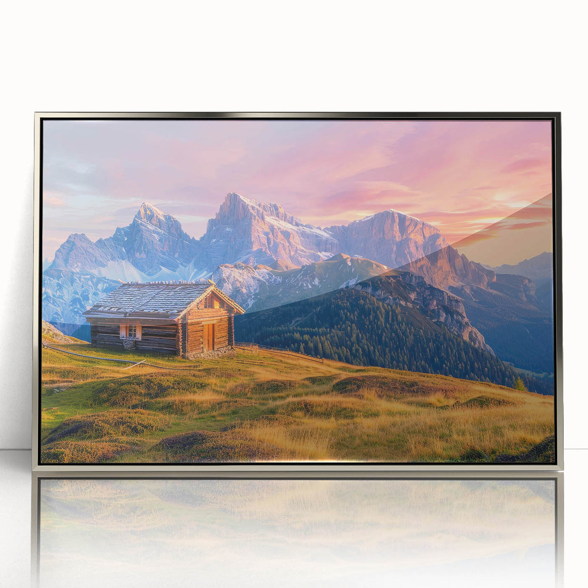 Framed acrylic print of the Dolomites in Italy with muted earth tones, ideal for modern art wall decor.