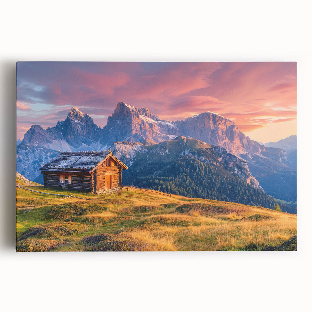 Black and white stretched canvas of the Dolomites in Italy, suitable as large kitchen wall art or for bedroom ambiance.