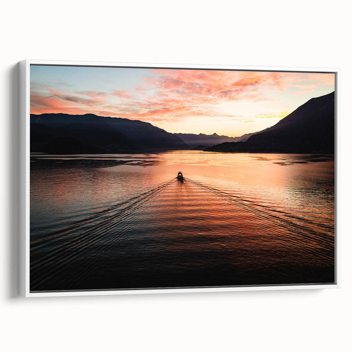 Vintage poster art of Lake Como with vibrant colors on extra large framed canvas, ideal for living room decor.