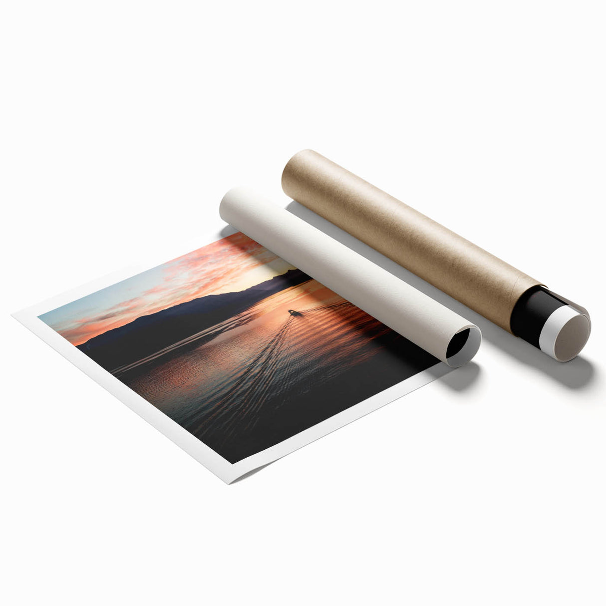 Extra large rolled print of Lake Como with floral elements in soft pastel colors, ideal for classy bathroom wall art.