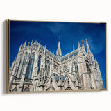 Framed canvas depicting a vintage-style Milan landscape in black and gold tones, ideal for bedroom wall art.