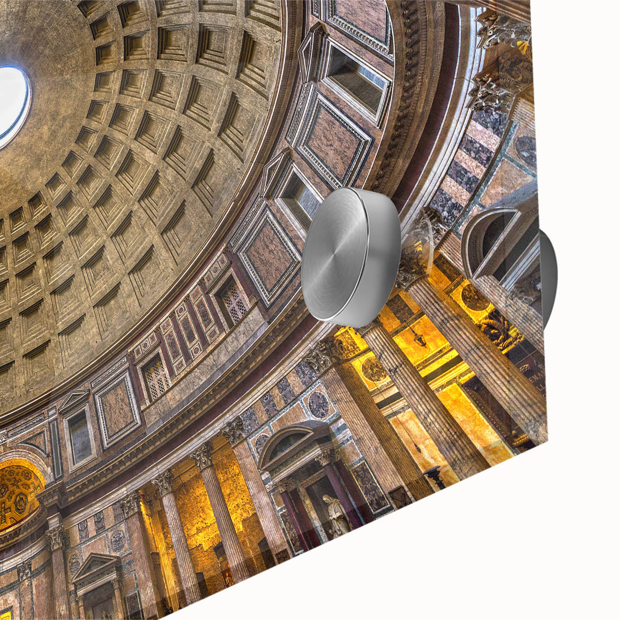Large abstract depiction of Rome on acrylic glass with muted earth tones, ideal for dining room art.