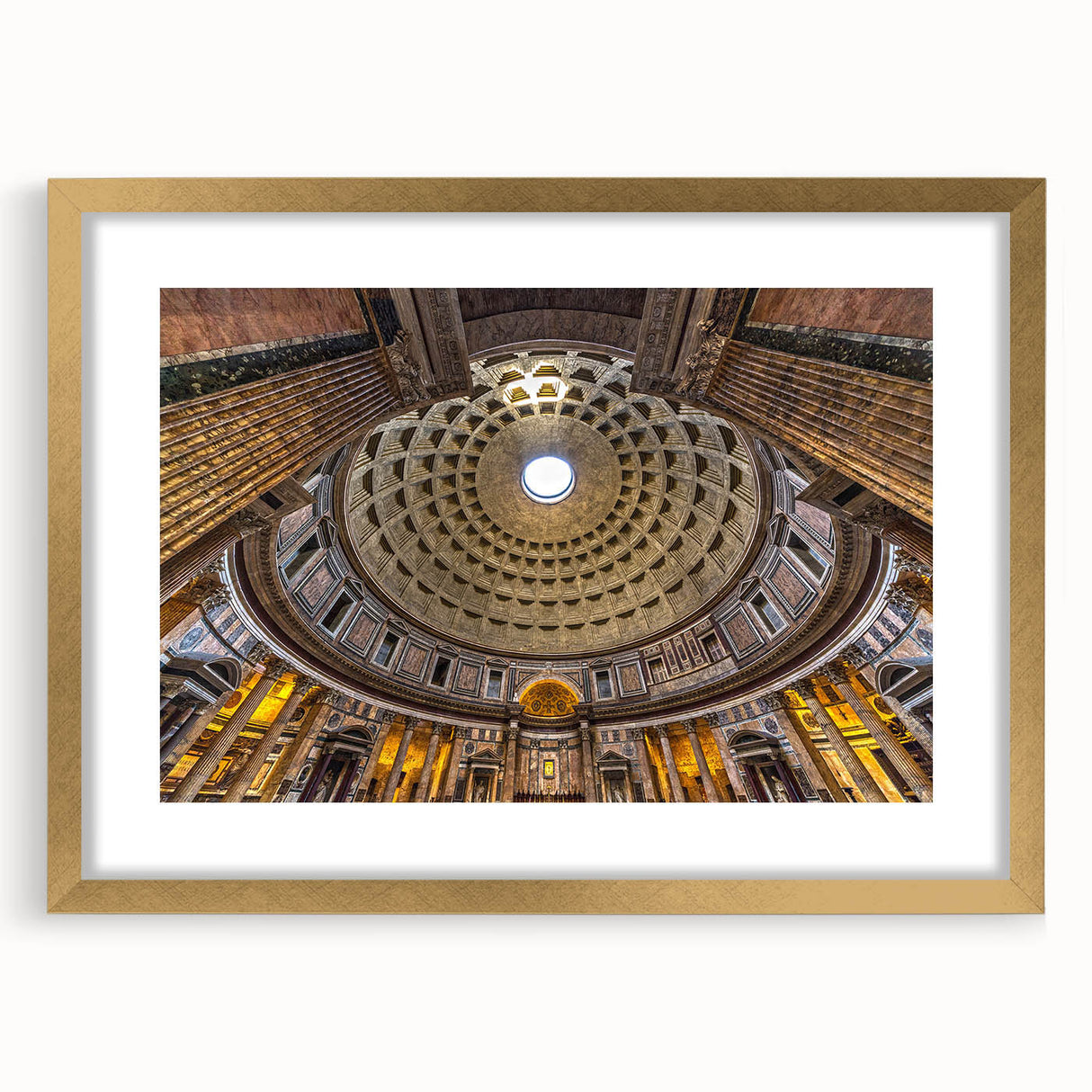 Abstract art print of Rome with muted earth tones on a framed canvas, suitable for dining room decor.