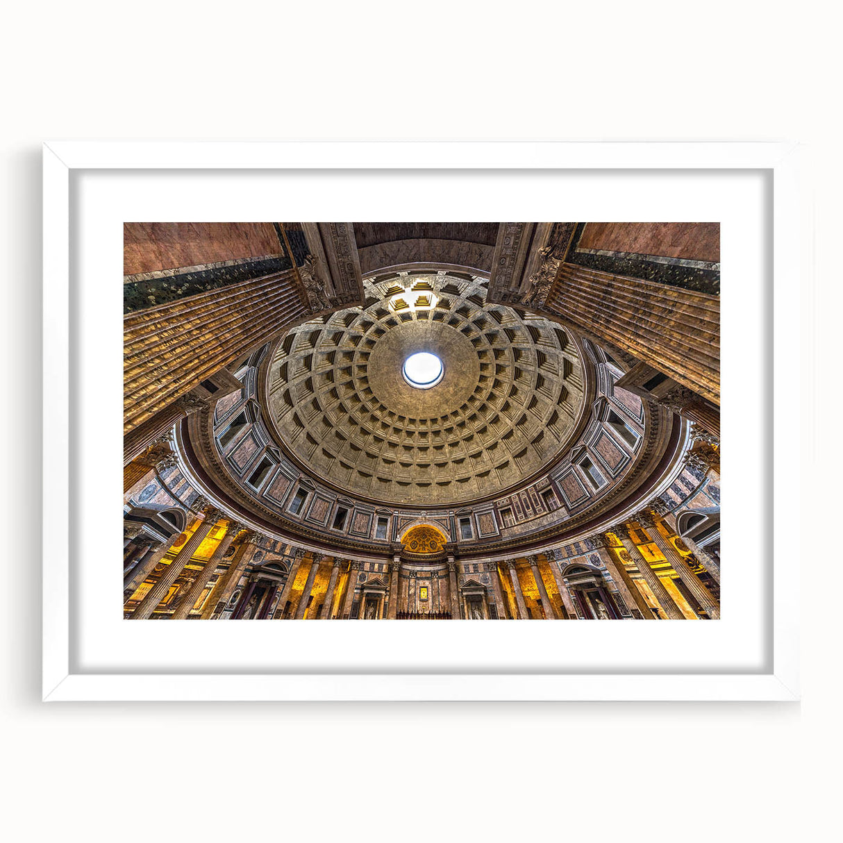 Textured abstract art print of Rome scenery in muted earth tones, framed with a white mat, suitable for bedroom decor.