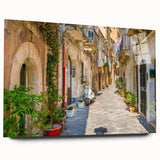 Large abstract wall art of a Sicilian landscape in muted earth tones on acrylic glass.