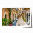 Rolled print of Sicilian landscape with vibrant floral elements, ideal for art wall dining room decor.