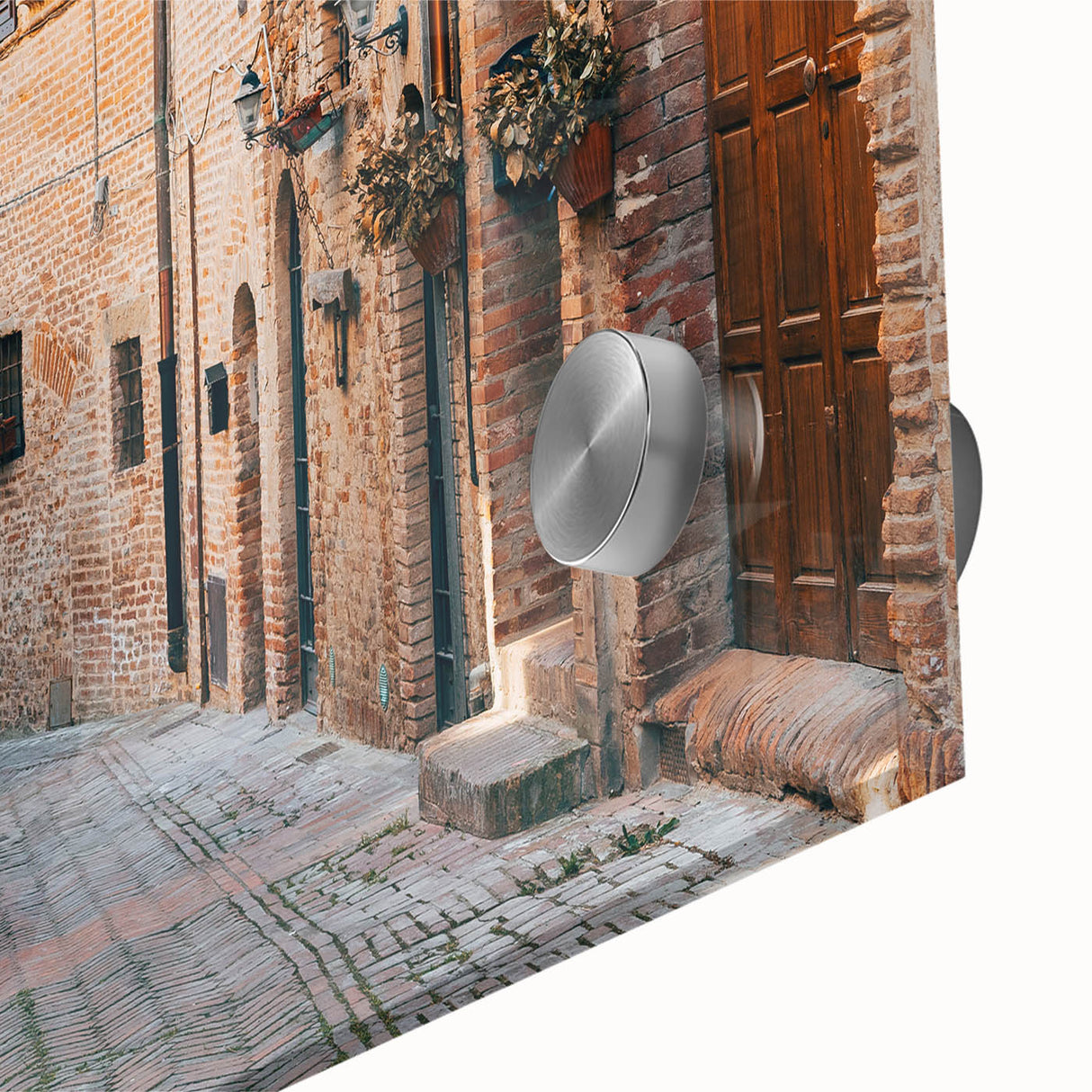 Large acrylic print of a Tuscan landscape in muted earth tones, ideal for bedroom or dining room art.
