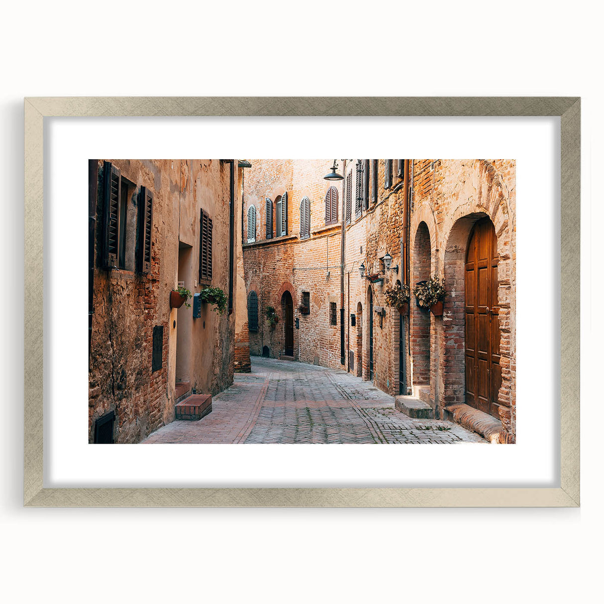 Extra large abstract art print of Tuscany landscape in muted earth tones on a framed canvas, ideal for living room decor.