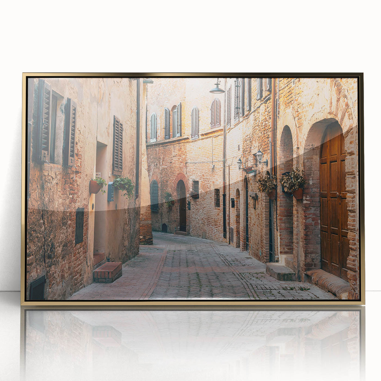 Framed acrylic painting of Tuscany landscape in muted earth tones, ideal for modern art wall decor.