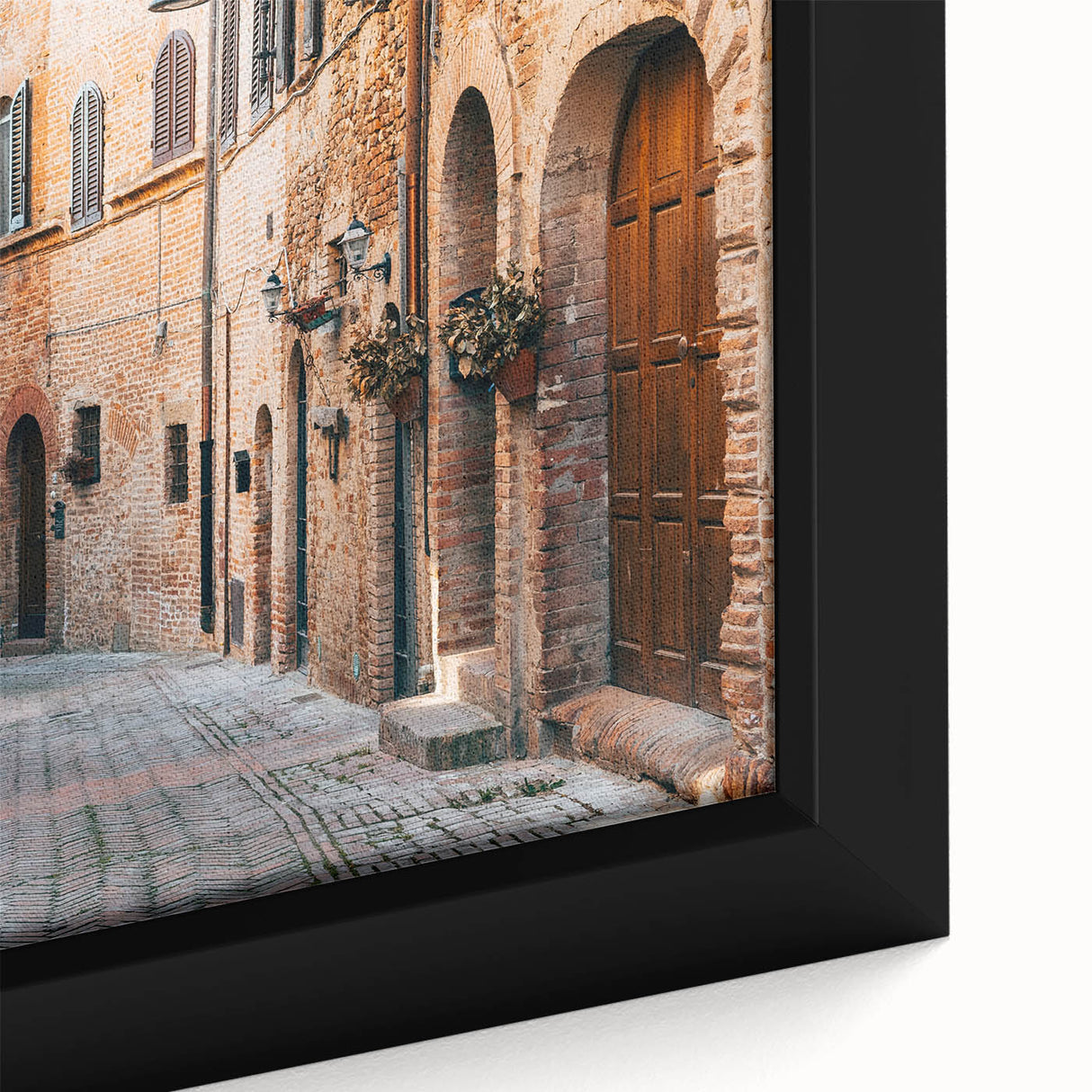 Textured black wall art depicting a vibrant Tuscan landscape on a framed canvas, ideal for living room decor.