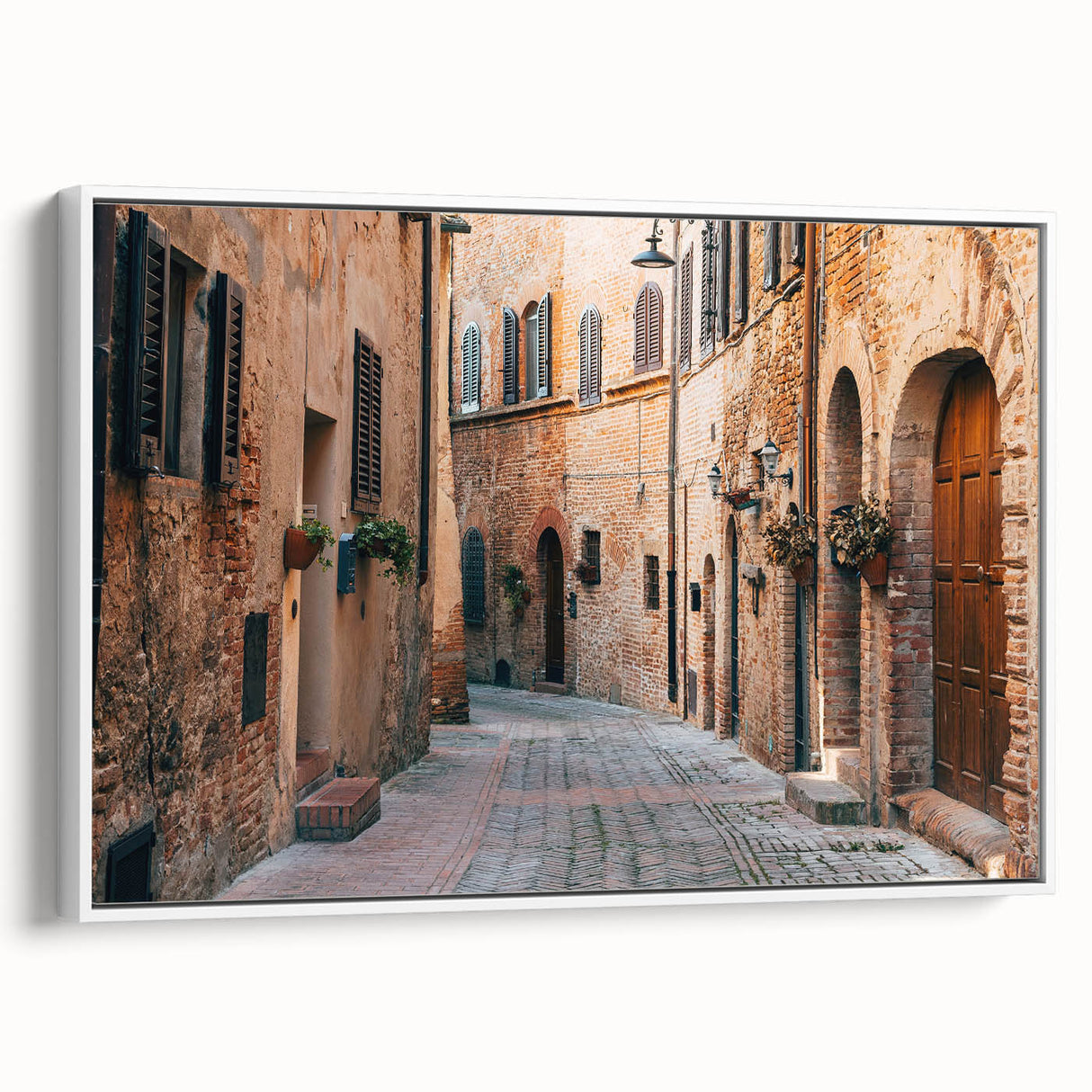 Vintage poster art depicting the Tuscan landscape on a framed canvas, ideal for living room decor.