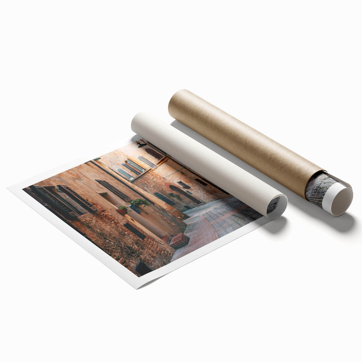 Extra large rolled print of Tuscan landscape with vibrant green fields and a clear sky, ideal for classy bathroom wall art.