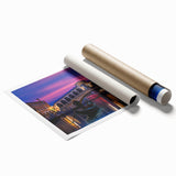 Extra large rolled print depicting a serene Venice canal scene with soft pastel shades, ideal for classy bathroom wall art.