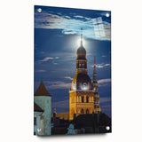 Acrylic print of a European landscape in muted greens and blues, ideal for dining room decor.