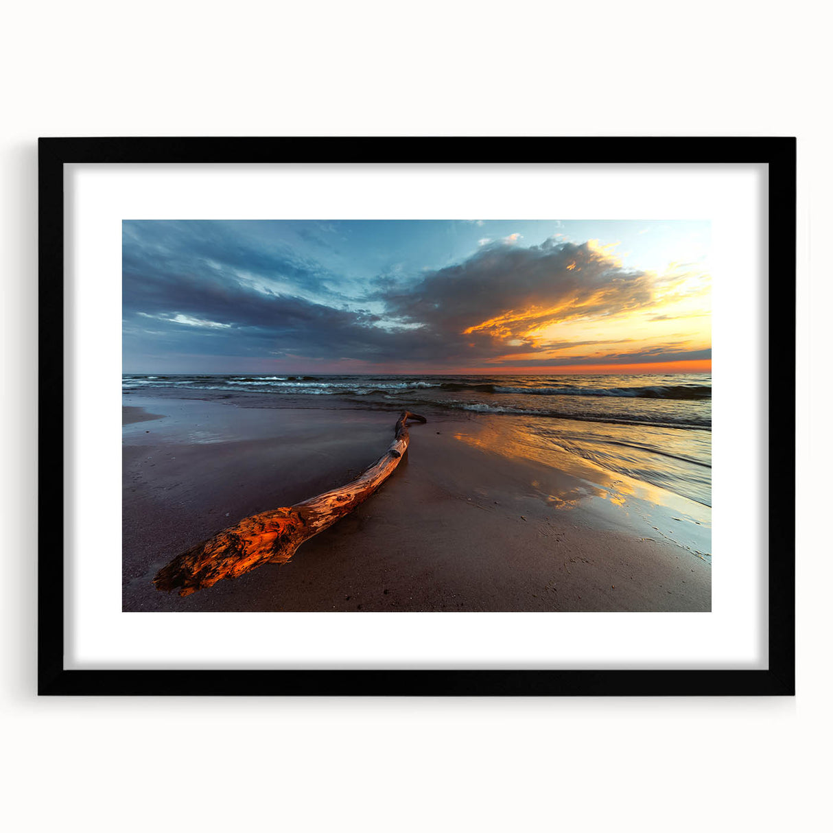 Extra large abstract art print of a colorful Lithuanian landscape, textured finish on a framed black mat.