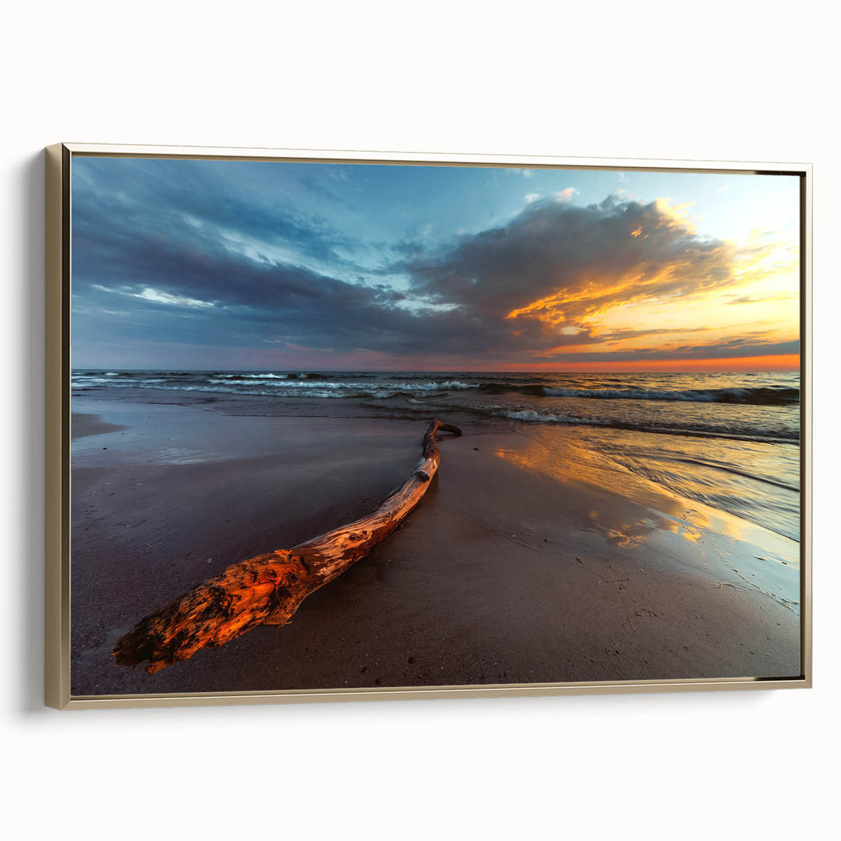 Framed canvas featuring a vintage-style landscape painting of Lithuania, with black and gold tones.