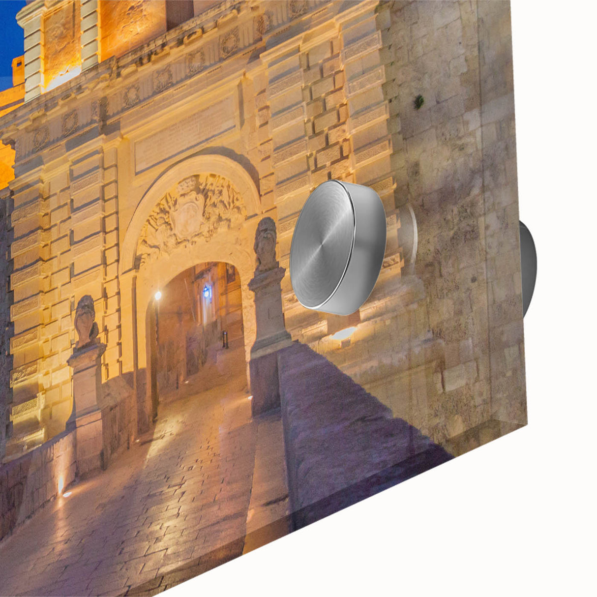 Acrylic print of a large abstract depiction of Malta scenery in earthy tones, ideal for dining room art.