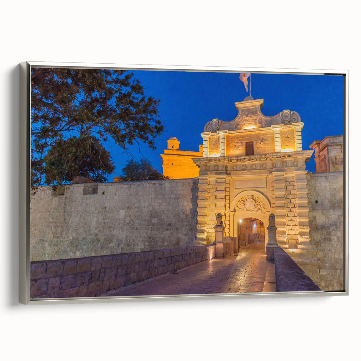 Landscape art painting depicting a scenic Malta view in vibrant colors on a framed canvas, ideal for living room decor.