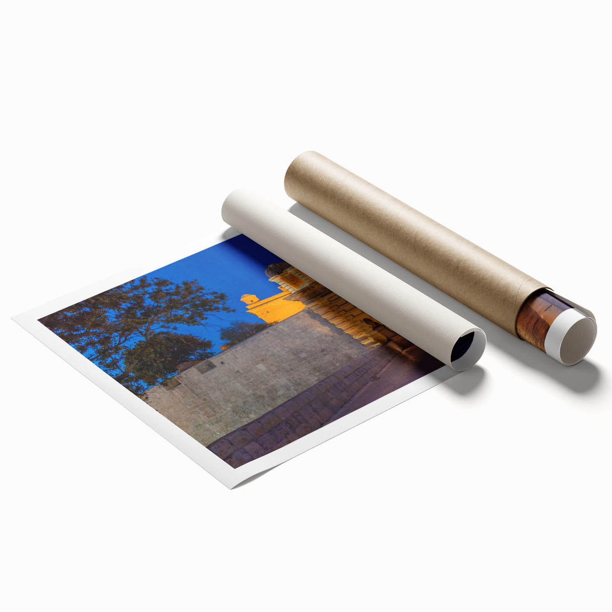 Extra large rolled print of a scenic Malta landscape in muted earth tones, ideal for classy bathroom wall art.