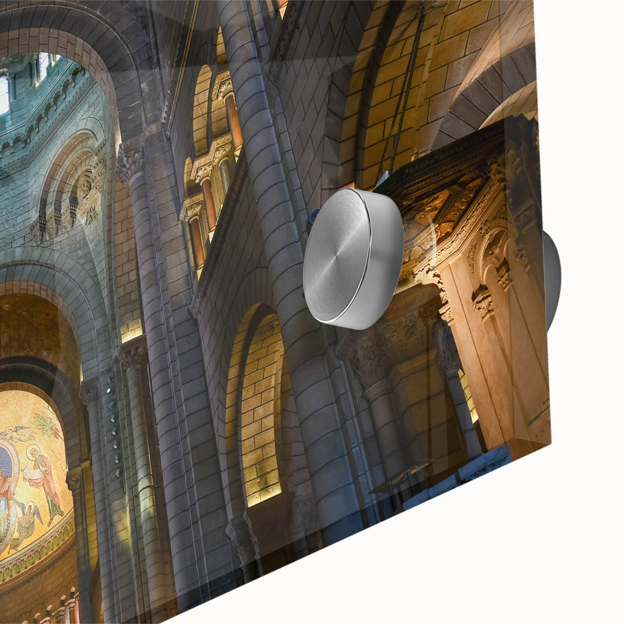 Large abstract wall art of Monaco scenery in muted blue and green tones, acrylic glass, ideal for dining room ambiance.