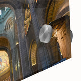 Large abstract wall art of Monaco scenery in muted blue and green tones, acrylic glass, ideal for dining room ambiance.