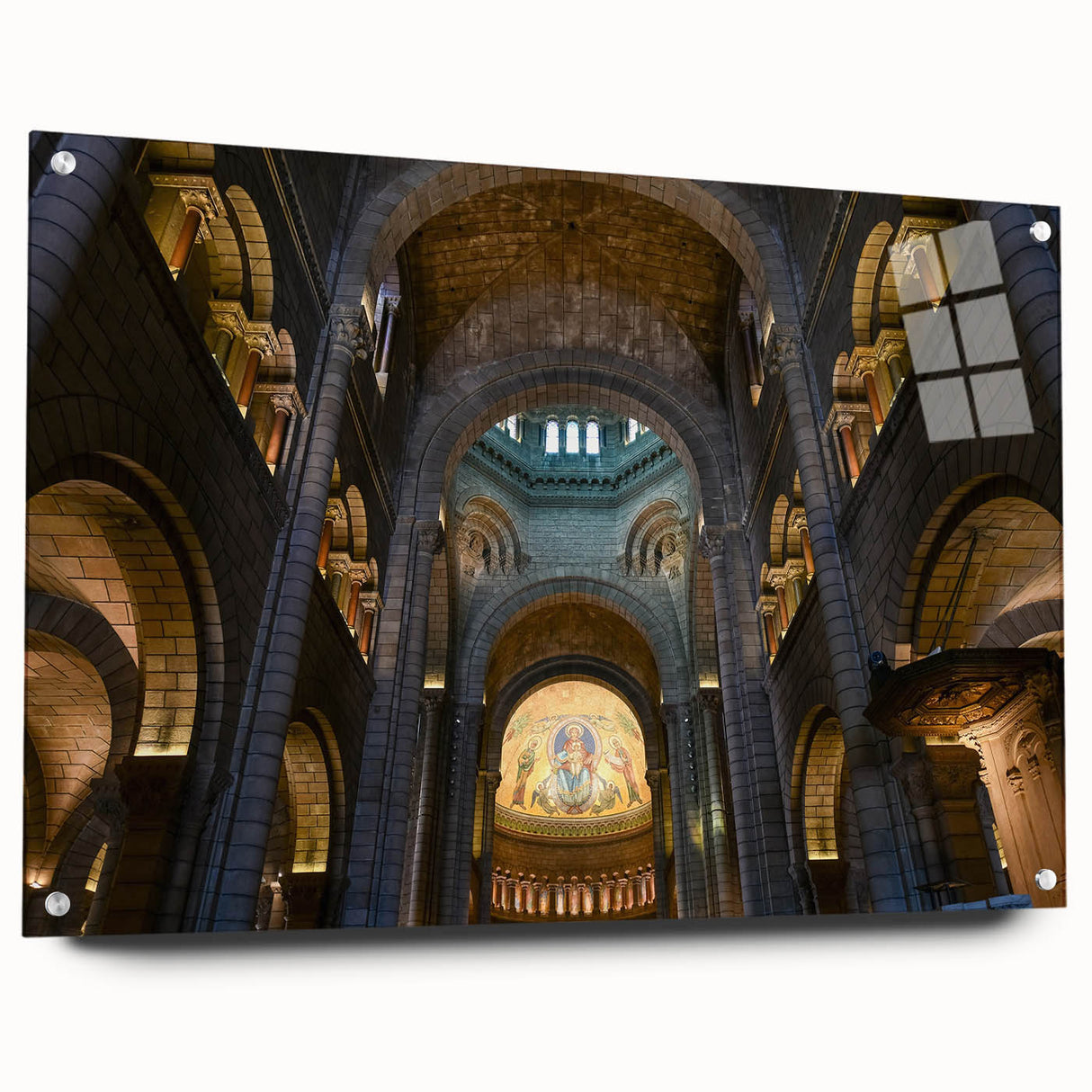 Acrylic print of a European Monaco scenery in muted earth tones, ideal for dining room decor.