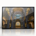 Large abstract wall art depicting a European Monaco scenery in muted earth tones on framed acrylic.
