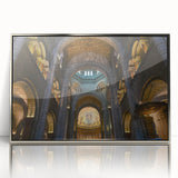 Large art print of Monaco scenery in muted earth tones on silver-framed acrylic, ideal for modern art wall decor.