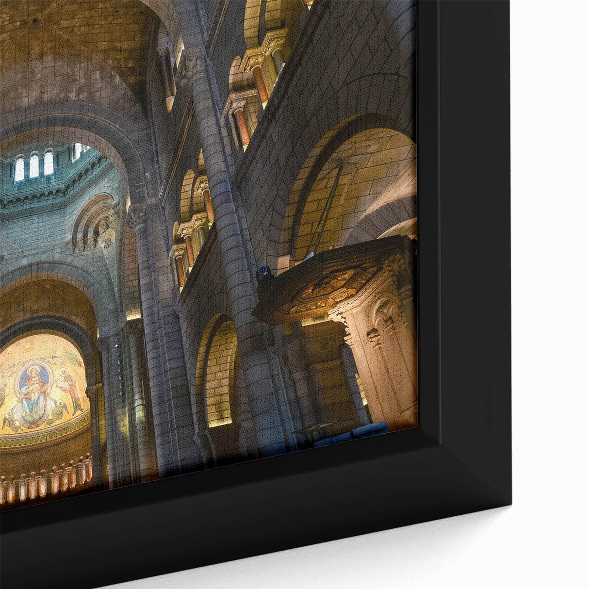 Extra large framed canvas featuring a textured depiction of a European Monaco scenery in muted black and colorful art.