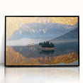 Large abstract wall art depicting a Montenegro scenery in muted earth tones on a framed acrylic.