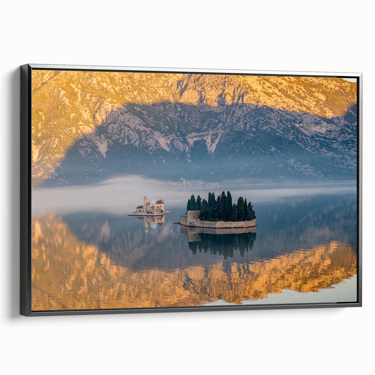 Black and white landscape art painting of Montenegro on framed canvas, suitable for bedroom decor.