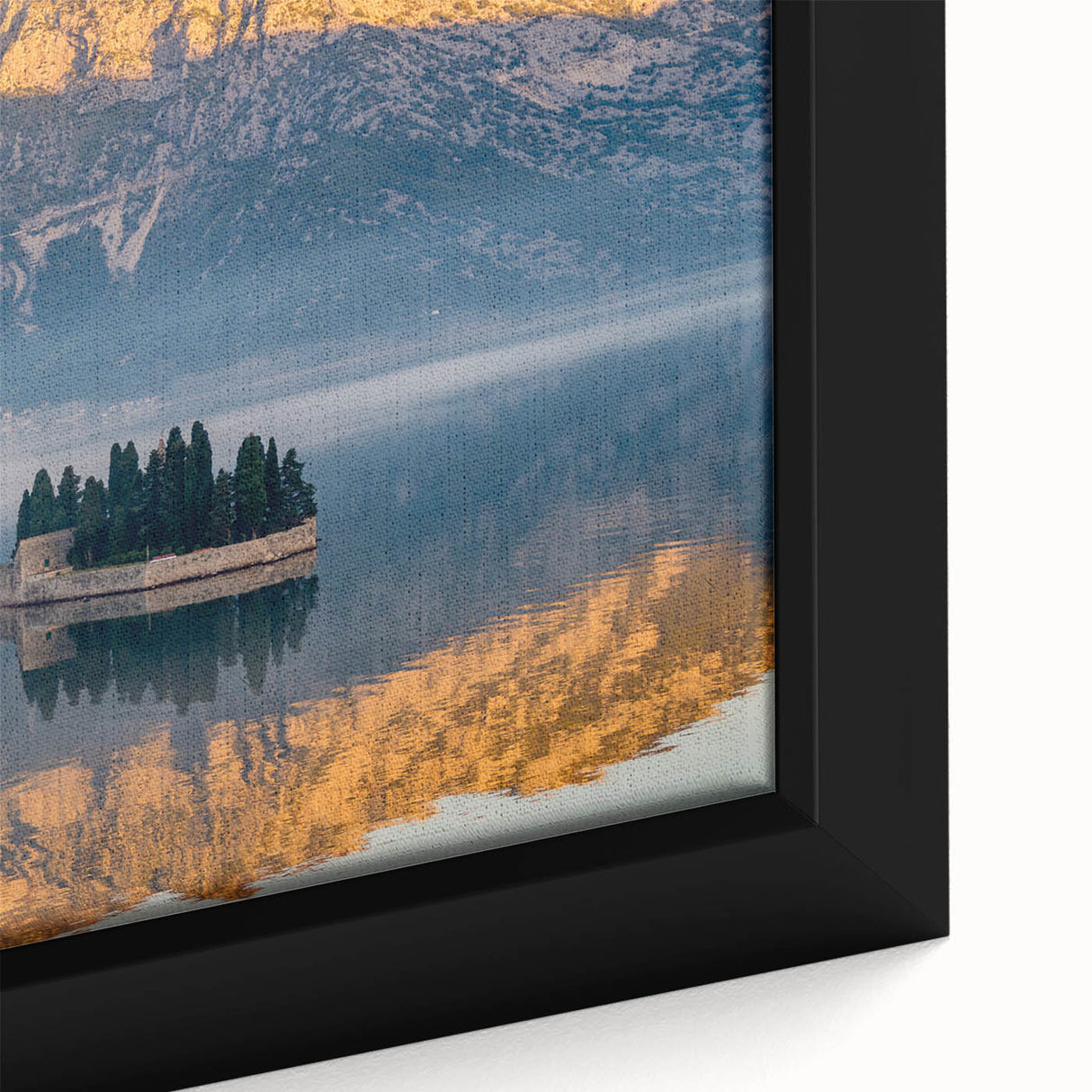 Extra large framed canvas featuring a textured depiction of Montenegro scenery in vibrant colors.