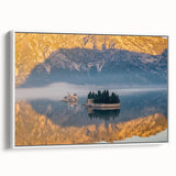 Vintage poster art depicting a European Montenegro scenery in vibrant colors on a large framed canvas.