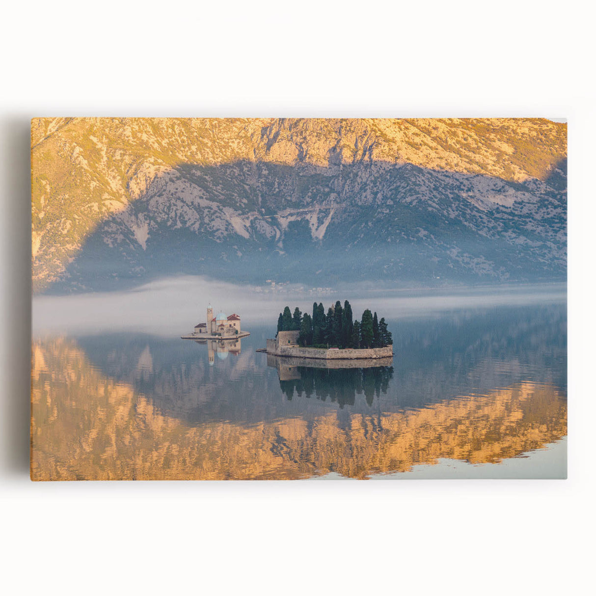Monochrome landscape of Montenegro on stretched canvas, ideal for kitchen wall art or bedroom decor.