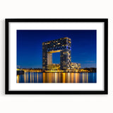 Extra large framed abstract art print of Amsterdam scenery in vibrant colors, textured finish.