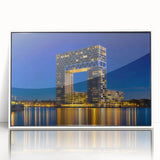 Mid-century modernist art depicting Amsterdam scenery on a white acrylic frame, ideal for nursery wall art.