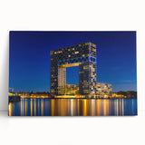 Black and white large art print of Amsterdam scenery on stretched canvas, suitable for kitchen wall art.