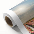 Art Deco poster of a scenic European landscape in muted colors on rolled canvas, ideal for nursery wall art.