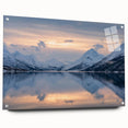 Acrylic print of a Norwegian landscape in muted blue and green tones, ideal for dining room decor.