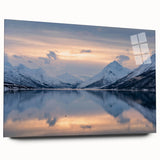 Large abstract wall art of a European scenery in Norway on acrylic glass, in muted earth tones.