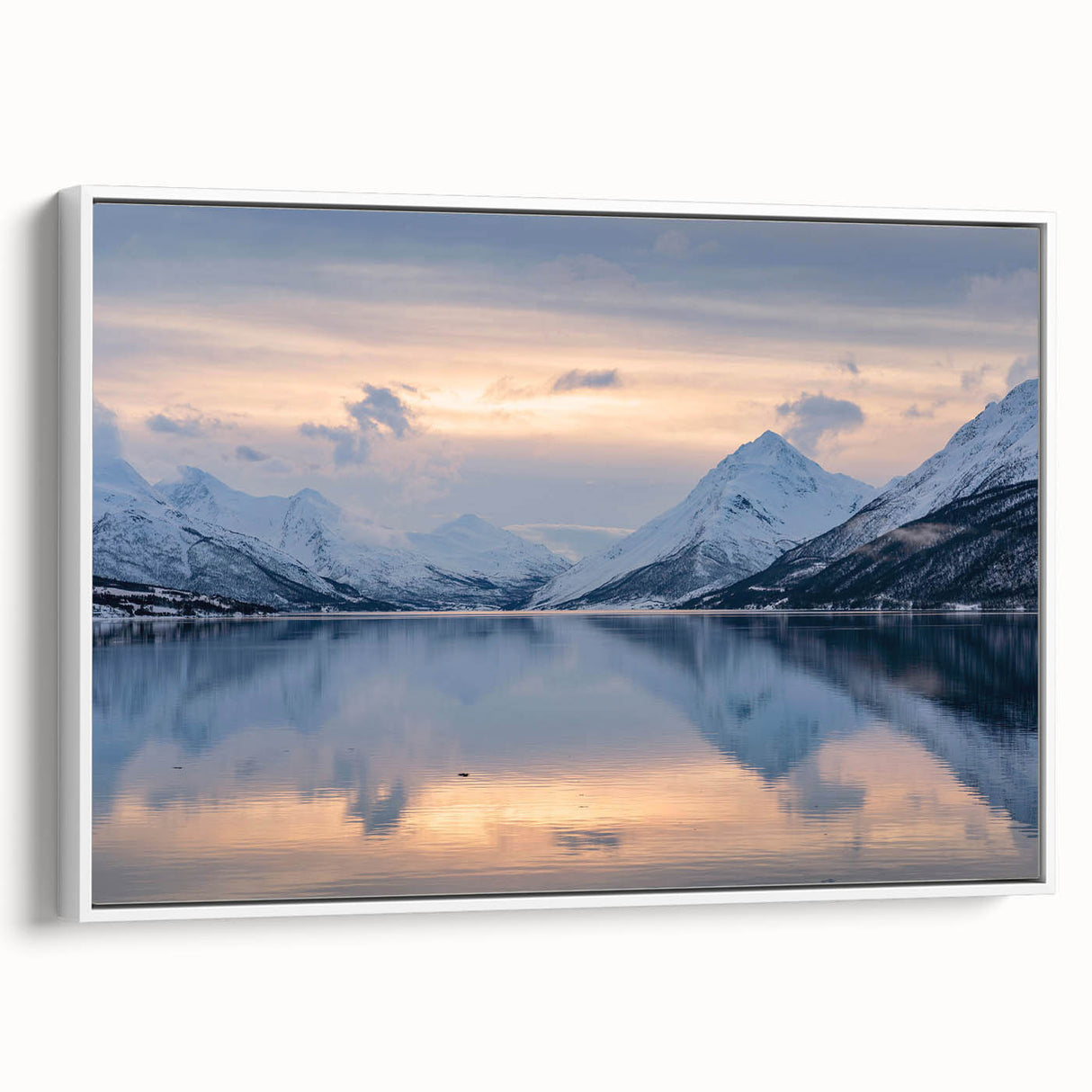 Vintage poster art of a European Norway scenery on a framed canvas, featuring muted earth tones, ideal for living room decor.