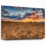 Acrylic print of a European landscape, featuring muted earth tones, ideal for dining room decor.